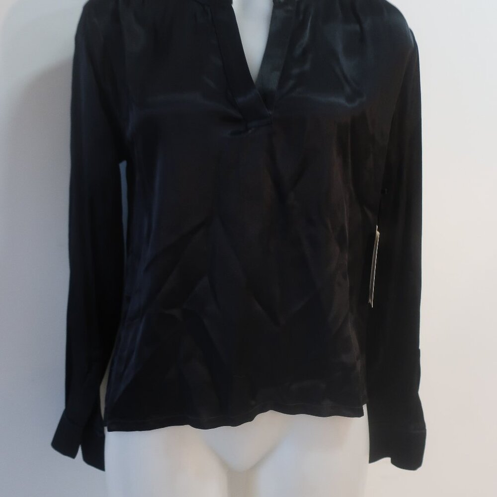NWT Womens Nation LTD Black (Item-35) Ella Satin Cut Away Henley Satin Blouse XS - Picture 8 of 13
